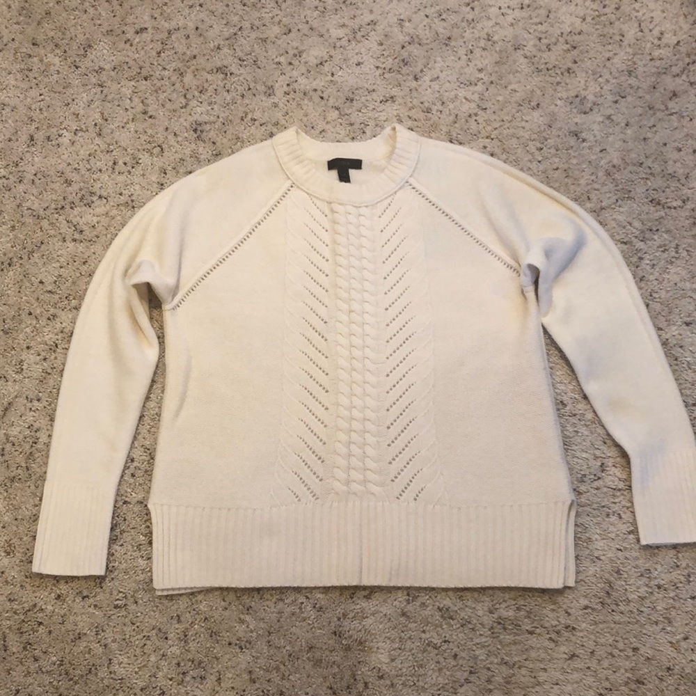 J. Crew Wool Pointelle Cable Knit Sweater in Ivory Size Small